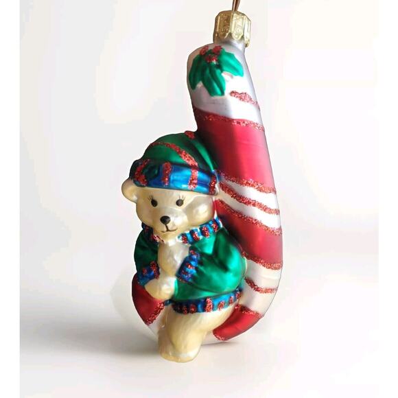Vintage Glass Hand Mouth Blown European Style Cubby Bear by Santas Best Ornament - Picture 1 of 4